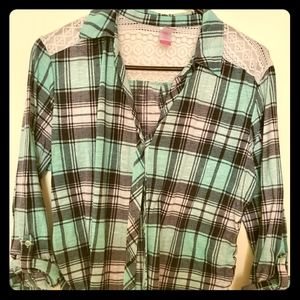 Teal and Grey Plad Button Down